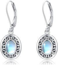 wholesale 925 Sterling Silver 12 Birthstone Trendy Dangle Earrings for Women Teens-05-Oval Moonstone