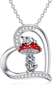 wholesale 925 Sterling Silver Red Mushroom Frog Heart-Shaped Pendant Necklace for Women Girls Gifts-Frog-2