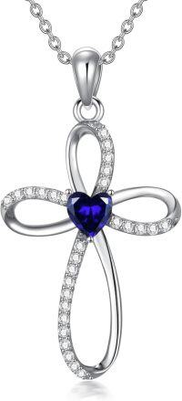 wholesale 925 Sterling Silver Moissanite Infinity Cross Birthstone Necklace 18+2-9-Sep.