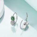 wholesale 925 Sterling Silver Pineapple Shape Green Enamel Dangle Drop Earrings Gift for Women Teenage Girl-0-3