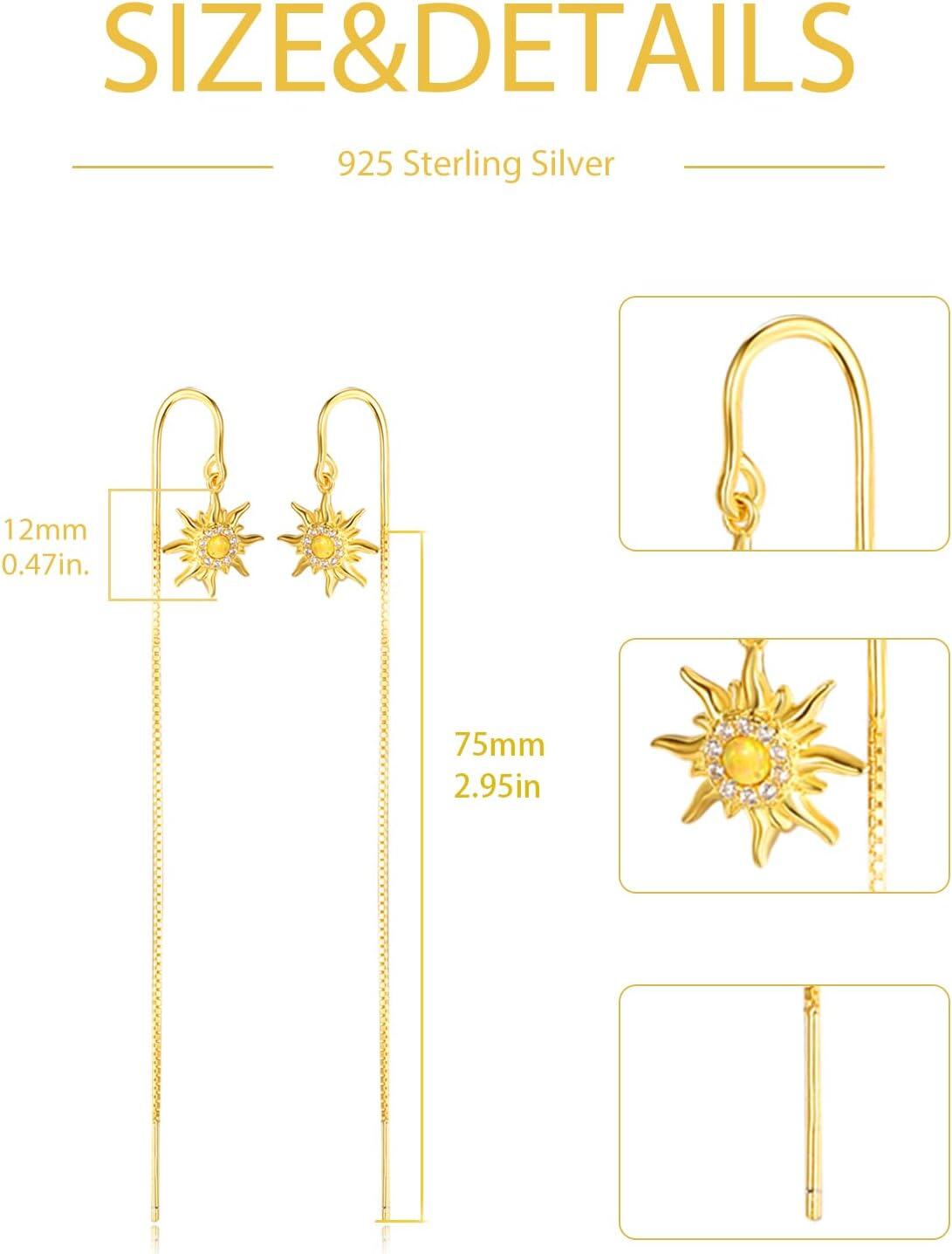 925 Sterling Silver Yellow Gold Plated Sun & Moon Threader Earrings with Simulated Opals and Cubic Zirconia Stones-0-1
