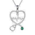wholesale 925 Sterling Silver Green Crystal Stethoscope Heartbeat Pendant Necklace for Nurses Gifts-0-0