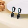 wholesale 925 Sterling Silver Turquoise Black Skull Huggie Hoop Dangle Earrings-0-1