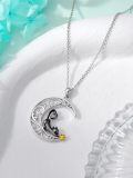 wholesale 925 Sterling Silver Moon & Cat Charm Necklace for Women Girls Gifts Jewelry-0-1
