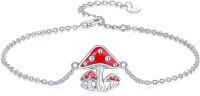 wholesale 925 Sterling Silver Mushroom Red Enamel Adjustable Ankle Anklet-Mushroom