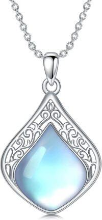 wholesale Sterling Silver Natural Gemstone Teardrop Filigree Celtic Knot Necklace-Moonstone