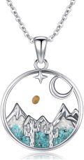wholesale 925 Sterling Silver Turquoise Mountain Moon Star Pendant Necklace Christian Faith Jewelry for Women-0-0
