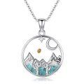 wholesale 925 Sterling Silver White Gold Plated Turquoise Cactus Mountain Moon Star Pendant Necklace-0-0