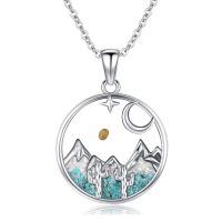 wholesale 925 Sterling Silver White Gold Plated Turquoise Cactus Mountain Moon Star Pendant Necklace-H-Cactus