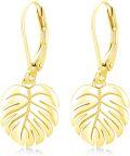 wholesale Gold 925 Sterling Silver Monstera Leaf Palm Frond Dangle Earrings for Women Girls Fashion Jewelry-0-0