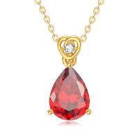 wholesale 14k Gold Teardrop Aquamarine Diamond Pendant Necklace Wholesale With Heart Detail-Garnet