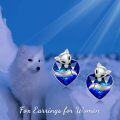 wholesale 925 Sterling Silver Blue Crystal Heart Fox Stud Earrings for Women Austrian Gifts-0-2