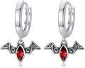 wholesale 925 Sterling Silver Red Crystal Bat Huggie Hoop Earrings Gothic Punk Style Vampire Jewelry for Women Girls 3cm Diameter-0-0