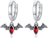 wholesale 925 Sterling Silver Red Crystal Bat Huggie Hoop Earrings Gothic Punk Style Vampire Jewelry for Women Girls 3cm Diameter-Red