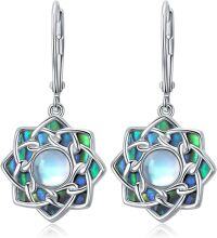 wholesale Dangle Lotus Flower Earrings For Women 925 Sterling Silver Moonstone Lotus Earrings Dangle Lotus Flower Earrings Dangle Abalone Earrings Jewelry For Women Girlfriend Birthday Christmas Anniversary Mothers Day -undefined