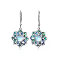 TOUPOP Sterling Silver Moonstone Abalone Lotus Dangle Earrings-undefined