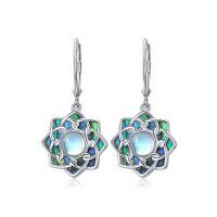 TOUPOP Sterling Silver Moonstone Abalone Lotus Dangle Earrings-undefined