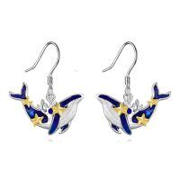 wholesale 925 Sterling Silver Blue Enamel Starfish Whale Drop Dangle Earrings Gift for Her-whale earrings