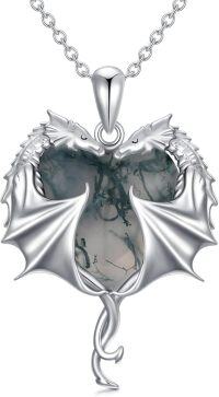 wholesale Sterling Silver Austrian Crystal Dragon Necklace for Women Girls-Heart Dragon-Moss Agate