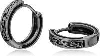 wholesale  Black Plated Celtic Knot Huggie Hoop Earrings for Men 23mm Diameter-Celtic Knot Hoop Earrings-Black