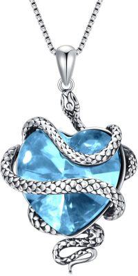 wholesale  Sterling Silver Heart Crystal Snake Necklace Birthstone Jewelry Gift for Women Wife Mom -blue topaz