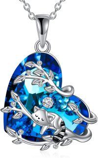 wholesale 925 Sterling Silver Blue Crystal Raccoon Tree Branch Heart Pendant Necklace for Women Mom Wife Daughter-Red Panda