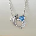 wholesale 925 Sterling Silver Heart-Shaped Blue Crystal Dolphin Pendant Necklace for Women Ocean Life s-0-1