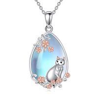 wholesale 925 Sterling Silver Cat Flower Pendant Necklace-Cat Necklace