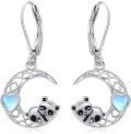 wholesale 925 Sterling Silver Panda on Moon Heart Drop Dangle Leverback Earrings for Women Girls Gifts Jewelry Accessories-0-0