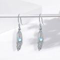 wholesale 925 Sterling Silver Blue Moonstone Feather Drop Earrings for Women  4cm Long-0-5