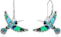 wholesale 925 Sterling Silver Abalone Hummingbird Leverback Earrings - 3 Flight Postures, 16x20mm, Gift for Women-Style 3