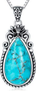 wholesale Sterling Silver Turquoise Vintage Native Western Birth Flower Pendant Necklace for Women-0-31