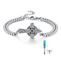 wholesale 925 Sterling Silver Celtic Knot Cross & Vegvisir Urn Viking Ashes Keepsake Memorial Bracelet  for Men's -Urn Bracelet