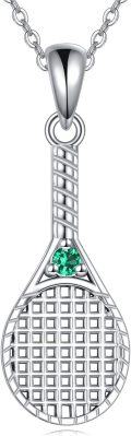 wholesale 925 Sterling Silver Tennis Racket Pendant with Green CZ Stone Necklace for Women Sports Lovers s-0-0