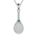 wholesale 925 Sterling Silver Tennis Racket Pendant Necklace With Green Crystal Platinum Plated-0-0