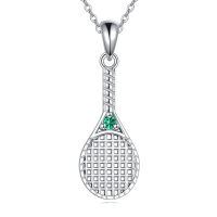 wholesale 925 Sterling Silver Tennis Racket Pendant Necklace With Green Crystal Platinum Plated-Tennis