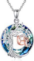 wholesale 925 Sterling Silver Blue Crystal Tree of Life Sloth Pendant Necklace-0-0