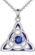 wholesale 925 Sterling Silver Blue Crystal Evil Eye Triangular Celtic Knot Pendant Necklace for Women-0-0