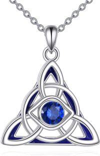 wholesale 925 Sterling Silver Blue Crystal Evil Eye Triangular Celtic Knot Pendant Necklace for Women-Celtic Necklace