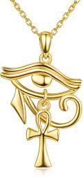 wholesale Gold 925 Sterling Silver Eye of Horus & Ankh Pendant Necklace for Women/Men-0-0