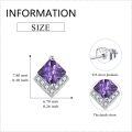 wholesale  Sterling Silver Cubic Zirconia Crystal Birthstone Stud Earrings, 7.8mm Square Amethyst Violet Jewelry for Sensitive Ears-0-3