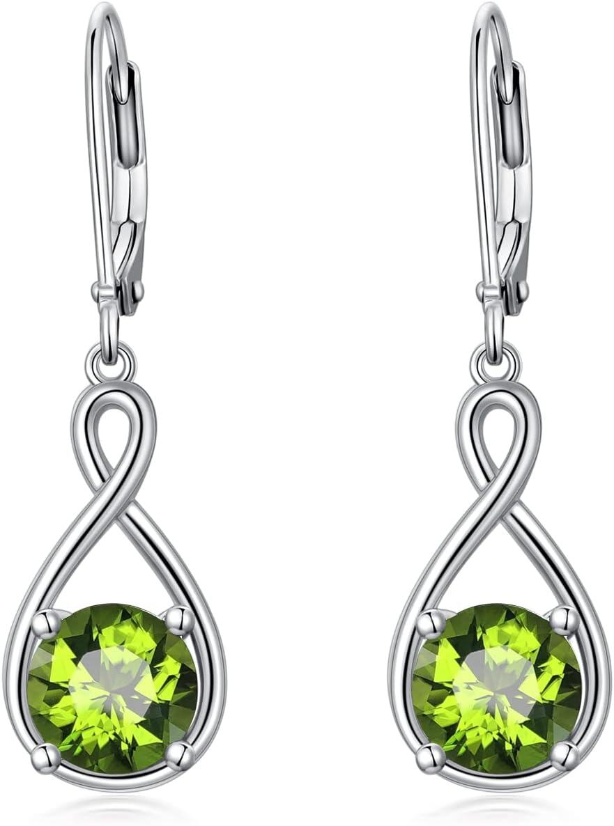 Sterling Silver Birthstone Dangle Drop Earrings Infinity Valentine s Day Jewelry Gifts for Women Girls-0-0