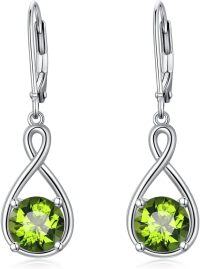 wholesale 925 Sterling Silver Birthstone Threader Earrings Infinity Long Chain Drop Pull Through 12 Stone Birthday Jewelry Gifts for Women-8-Aug-Peridot