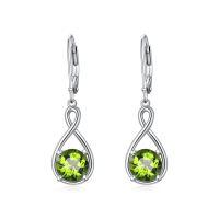 wholesale 925 Sterling Silver Birthstone Threader Earrings Infinity Long Chain Drop Pull Through 12 Stone Birthday Jewelry Gifts for Women-8-Aug-Peridot