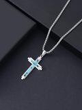 wholesale 925 Sterling Silver Turquoise Inlay  Celtic Crucifix Cross Pendant Necklace for Men & Women-0-3