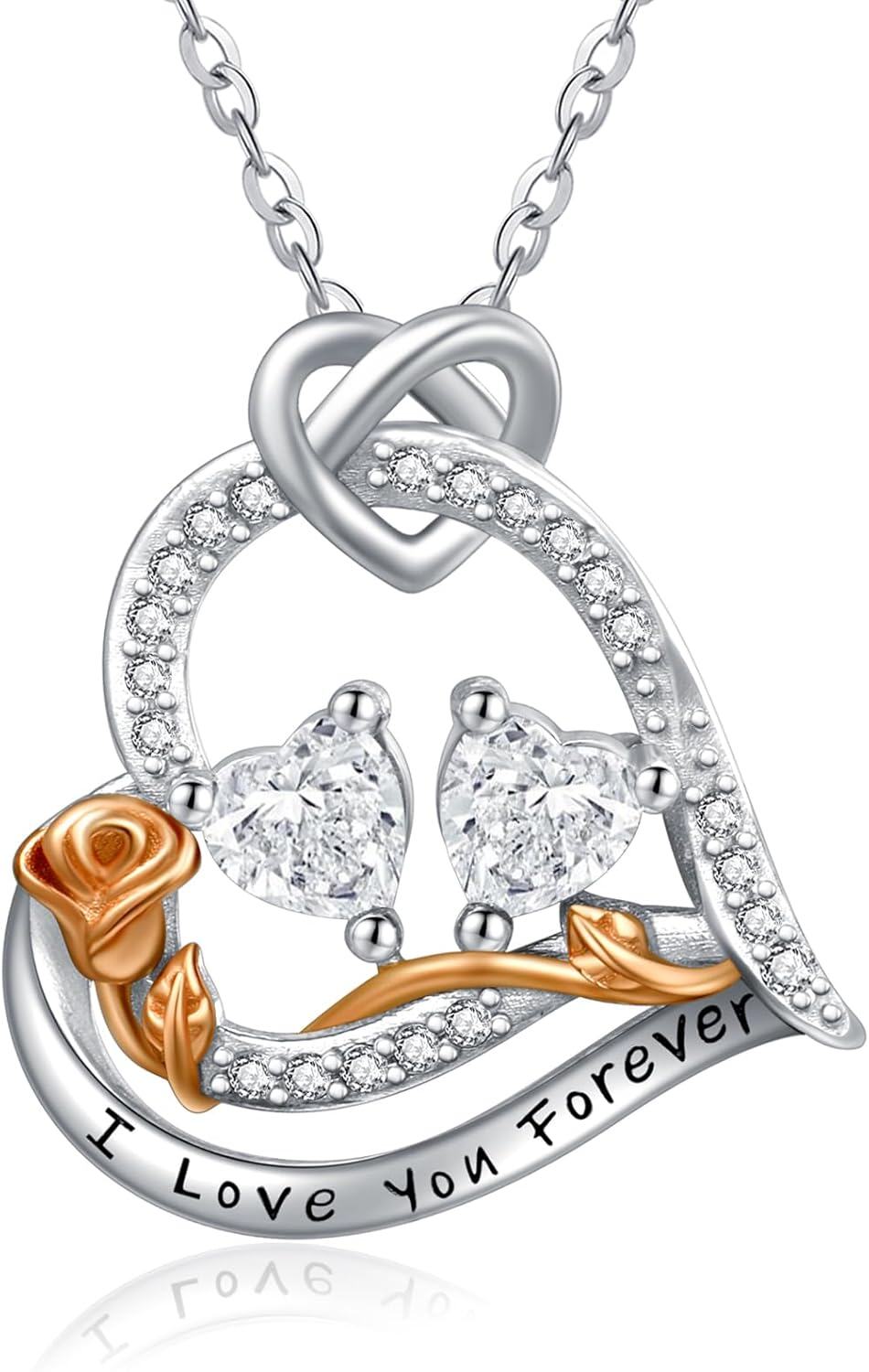  Sterling Silver 2 Birthstones Rose Heart Necklace for Women -04-04-Apr-Apr