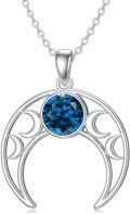 wholesale 925 Sterling Silver Triple Moon Pendant Necklace with Birthstone-0-0