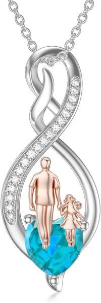 wholesale Sterling Silver Birthstone Infinity Heart Pendant Father Daughter Gift-01-12-Lighr Blue-December