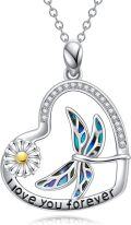 wholesale 925 Sterling Silver Butterfly Daisy Heart Pendant Necklace - I Love You Forever Gifts for Her-0-0