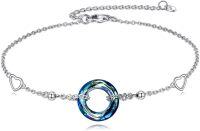 wholesale 925 Sterling Silver Blue Crystal Heart and Anchor Charm Bracelet for Women Wife Mom Gift-Crystal Bracelet